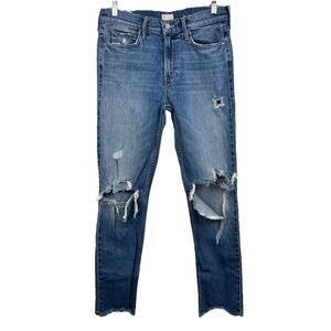 Mother The Flirt Distressed Raw Hem Crop Jeans Womens Size 28 Cold Feet